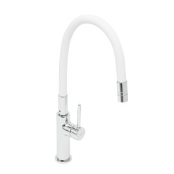 Mitigeur pour évier de cuisine avec bec flexible en silicone, blanc (SATBSD290B)