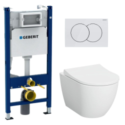 Pack WC Bati-support Geberit Duofix + WC sans bride Vitra S60 + Abattant SoftClose + Plaque Blanche (S60Geb3)