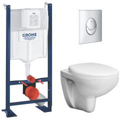 Grohe Pack WC Bâti support Autoportant Grohe Rapid SL + Cuvette sans bride Grohe Bau Ceramic, Blanc + plaque chrome (39646000)