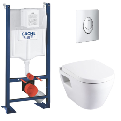 Grohe Pack WC Bâti support Grohe Rapid SL + Cuvette sans bride Serel  + plaque de déclenchement: Chrome (39583000)