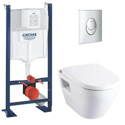 Grohe Pack WC Bâti support Grohe Rapid SL + Cuvette Serel  + plaque de déclenchement Chrome (39441000_GROHE)