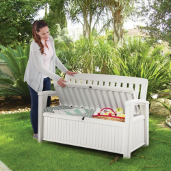 Keter Patio bench227L Banc de rangement 138,6 x 63,5 x 88 cm, blanc (253818)