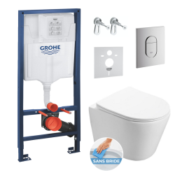 Grohe Pack WC Bâti-support + WC SAT Infinitio sans bride fixations invisibles + Plaque + Panneau isolation phonique ArenaInfinitio