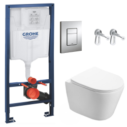 Swiss Aqua Technologies Pack WC Bâti-support + WC Swiss Aqua Technologies Infinitio sans bride, fixation invisible + Plaque chrome