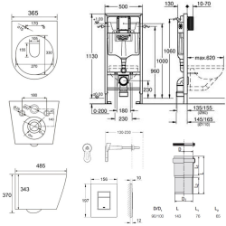 Swiss Aqua Technologies Pack WC Bâti-support Rapid SL + Cuvette SAT noire mat + Abattant frein de chute + Plaque Chrome 