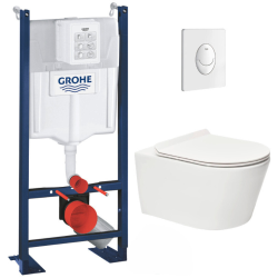 Swiss Aqua Technologies Pack WC Rapid SL autoportant + WC sans bride SAT Brevis + Abattant ultra-fin softclose Plaque blanche