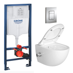 Swiss Aqua Technologies Pack WC Bâti-support Rapid SL + WC sans bride avec fonction bidet thermostatique + Plaque chrome