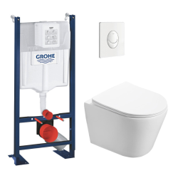 Swiss Aqua Technologies Pack WC Bâti autoportant + WC sans bride SAT Infinitio + Abattant softclose + Plaque blanc alpin (ProjectInfinitio-3)