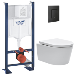 Swiss Aqua Technologies Pack WC Bâti autoportant Rapid SL + WC SAT sans bride et fixations invisibles + Plaque Noir mat (ProjectSATrimless-KF0)