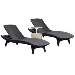 2x Pacific chaise Longue, 4 positions, 197 x 75 x 41 cm + Cool bar Glacière, Graphite (230674-DUOCOOL)