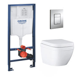 Grohe pack bâti-support Rapid Sl + plaque Skate cosmo chrome + cuvette Euro Ceramic + abattant  softclose (euroceramicset1)