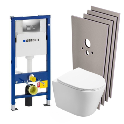 Geberit Pack WC Bati-support Geberit Duofix UP100 + Cuvette SAT Infinitio sans bride + Set d&apos;habillage + Plaque chrome 