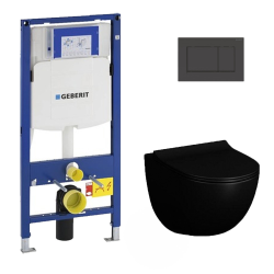 Geberit Pack WC Bati-support Geberit UP320 + WC Vitra Sento noir mat sans bride + Abattant softclose + Plaque noire (GebBlackSento-G)