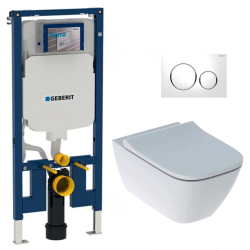 Geberit Pack WC Bati-support Geberit Duofix extra-plat + WC sans bride  Geberit Smyle + Abattant softclose + Plaque blanche