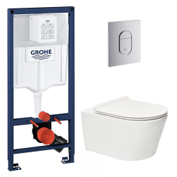 Rapid SL Pack WC bâti-support + WC sans bride Vitra S60 + Abattant SoftClose + Plaque noir mat (RapidSL-S60-KF0)