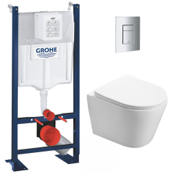 Swiss Aqua Technologies Pack WC Bâti autoportant + WC sans bride SAT Infinitio + Abattant softclose + Plaque chrome mat 