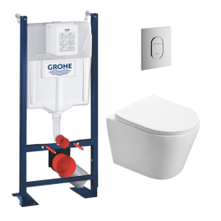 Swiss Aqua Technologies Pack WC Bâti-support autoportant RAPID SL + WC sans bride Infinitio, fixations invisibles + Plaque chrome