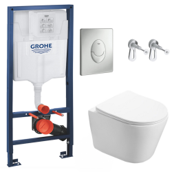 Swiss Aqua Technologies Pack WC Bâti-support + WC Swiss Aqua Technologies Infinitio sans bride fixation invisible + Plaque chrome mat