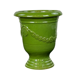 Provencelia Aramis 32x38cm, pot grande taille d&apos;extérieur fait main en terre cuite émaillée, résistant au gel, Vert Olive  