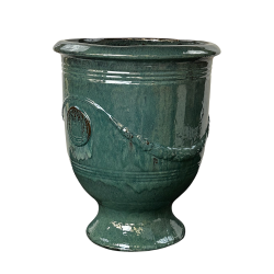 Provencelia Colbert 55x69cm, pot grande taille d&apos;extérieur fait main en terre cuite émaillée, résistant au gel, vert forêt  