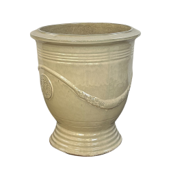 Provencelia Magelan 62x65cm, pot grande taille d&apos;extérieur fait main en terre cuite émaillée, résistant au gel, crème   