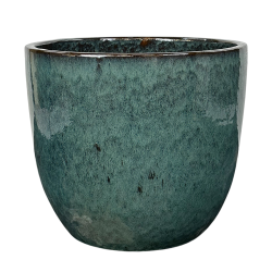 Provencelia Lancelot 47x41cm, pot grande taille d&apos;extérieur fait main en terre cuite émaillée, résistant au gel, vert forêt  