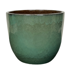 Provencelia Lancelot 57x50cm, pot grande taille d&apos;extérieur fait main en terre cuite émaillée, résistant au gel, vert forêt  