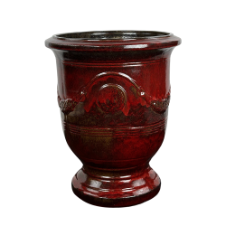 Provencelia Richelieu 46x56cm, pot grande taille d&apos;extérieur fait main en terre cuite émaillée, résistant au gel, rouge brique  