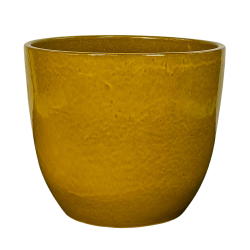 Provencelia Lancelot 47x41cm, pot grande taille d&apos;extérieur fait main en terre cuite émaillée, résistant au gel, Jaune