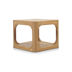 Table d'appoint de jardin en teck massif, 50x50x40 cm, deux plateaux et angle arrondie (NATOFTB5050S)