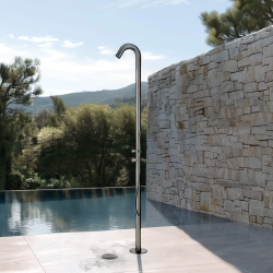 Douche extérieure de jardin et piscine, acier inoxydable 316, eau chaude et froide, douchette à main, gun metal (Naturel-lHGM)