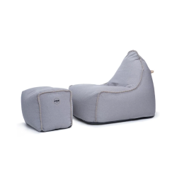 Soo Santaï Buddy&apos;s Rest fauteuil poire + repose pieds 90x60x85/45x60x35cm intérieur déhoussable, surpiqûres, Gris (BINDR9080-2)