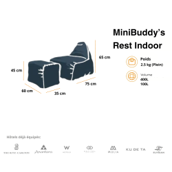 Soo Santaï MiniBuddy&apos;s Rest fauteuil poire + repose pieds 75×60×65/45x60x35cm intérieur déhoussable, surpiqûres, Bleu jeans (MBINDR3260-1)