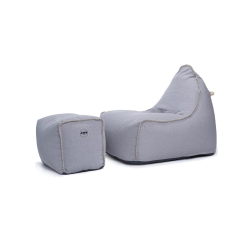 Soo Santaï MiniBuddy&apos;s Rest fauteuil poire + repose pieds 75×60×65/45x60x35cm intérieur déhoussable, surpiqûres, Gris (MBINDR3260-2)