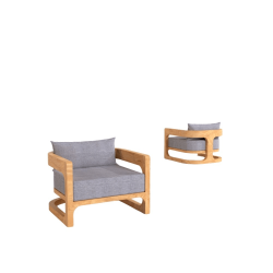 Naturel Set de 2 fauteuils de jardin en teck massif, 87x86x60 cm, avec coussins gris perlé (NATOFCH87-DUO)