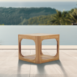 Table d'appoint de jardin en teck massif, 50x50x40 cm, deux plateaux et angle arrondie (NATOFTB5050S)