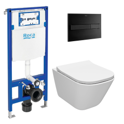 Pack WC Bâti-support Duplo one + Cuvette sans bride + Abattant slim SoftClose + Plaque noire (DUPLOONEGAP-3)