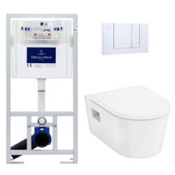 Pack WC Bâti-support + WC Swiss Aqua Technologies sans bride et fixations invisibles + Plaque chrome (ViConnectSATrimless-1)