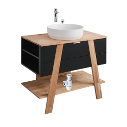 Ensemble meuble de salle de bain 80x73x46 cm + Vasque à poser sans trop plein comprenant siphon et bonde (SATINF3636-HOMENOIR)