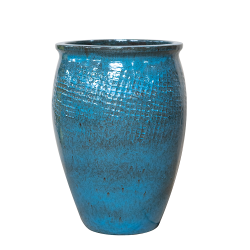 Provencelia Poséidon 50x68cm, pot grande taille d&apos;extérieur fait main en terre cuite émaillée, résistant au gel, bleu Acier