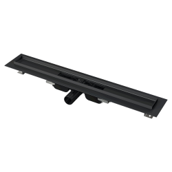 Caniveau de douche avec bordure pour grille 950 mm + Manchon PVC 40 à Joint et à Coller, noir mat (APZ101BLACK-950-M)