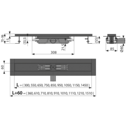 Caniveau de douche avec bordure pour grille 950 mm + Manchon PVC 40 à Joint et à Coller, noir mat (APZ101BLACK-950-M)