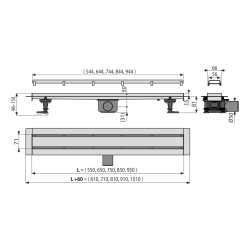 Caniveau de douche 650 mm avec grille + Manchon PVC 40 à Joint et à Coller (APZ10BLACK-650M-M)