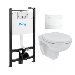 Pack Bâti-support ROCA ACTIVE + WC suspendu Porcher sans bride + plaque de commande blanche (RocaActivePorcher-1)