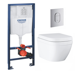 Grohe pack bâti-support Rapid Sl + plaque Arena chrome + cuvette Euro Ceramic Compact + abattant  softclose (euroceramicset2-DE)