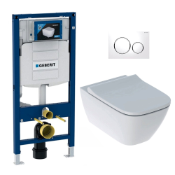 Geberit Pack WC Geberit Duofix + Cuvette WC suspendu Geberit Rimfree + Plaque de commande Sigma20 Blanc chromé