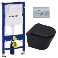 Pack WC bâti-support Duofix + WC sans bride Infinitio + Abattant frein de chute + Plaque Delta 51 , Noir mat