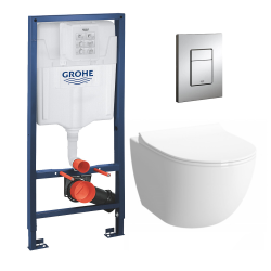 Pack WC Bâti + cuvette Sento compacte + plaque de commande chrome (GROHE-SentoCOMPACT)