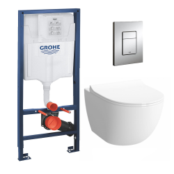 Pack WC Bâti + cuvette Sento RIM-EX compacte + plaque de commande chrome (GROHE-SentoRimlessCOMPACT)