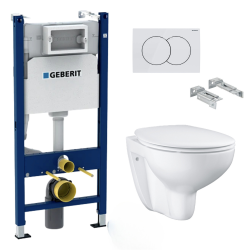 Pack WC Bâti Duofix + Cuvette suspendue Grohe Bau Ceramic + Abattant déclipsable + Plaque blanche (BauGeb3)